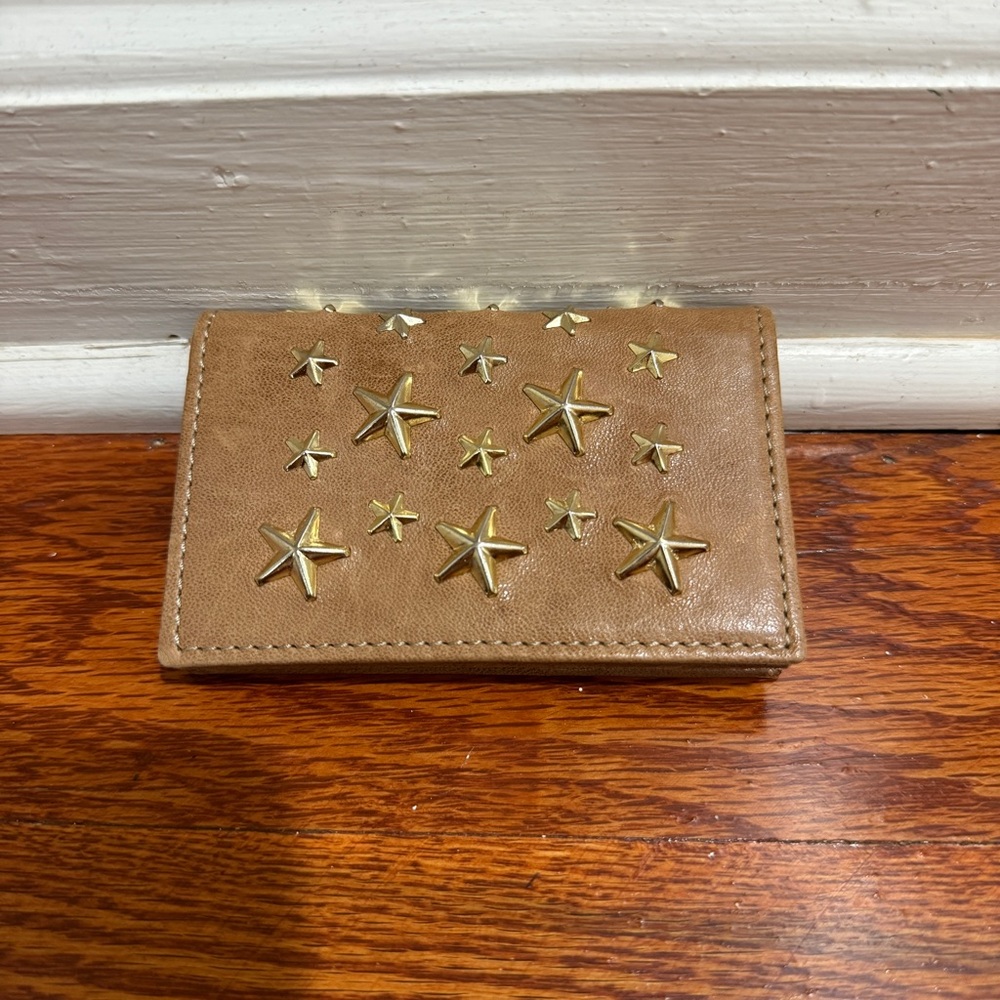 Jimmy Choo Tan Card Holder with Gold Stars